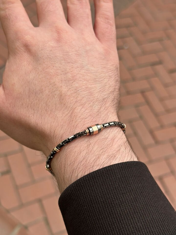 925 Ayar Gümüş İtalyan Siyah Rodyum Rose Bileklik