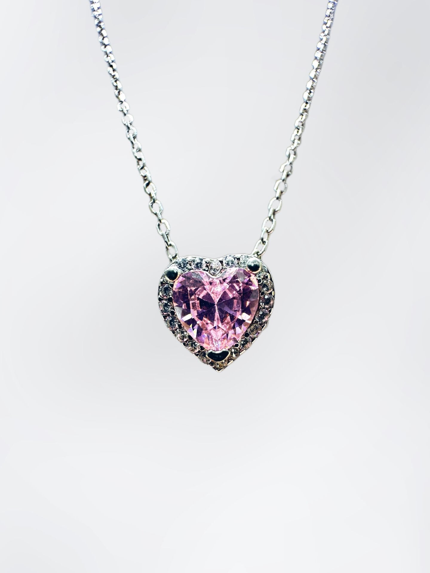 925 Ayar Gümüş Rodyumlu Pembe Kalp Kolye