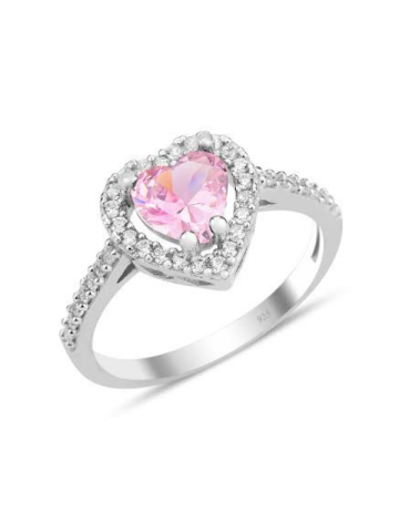 925 Gümüş Pembe Taşlı Kalp Yüzük